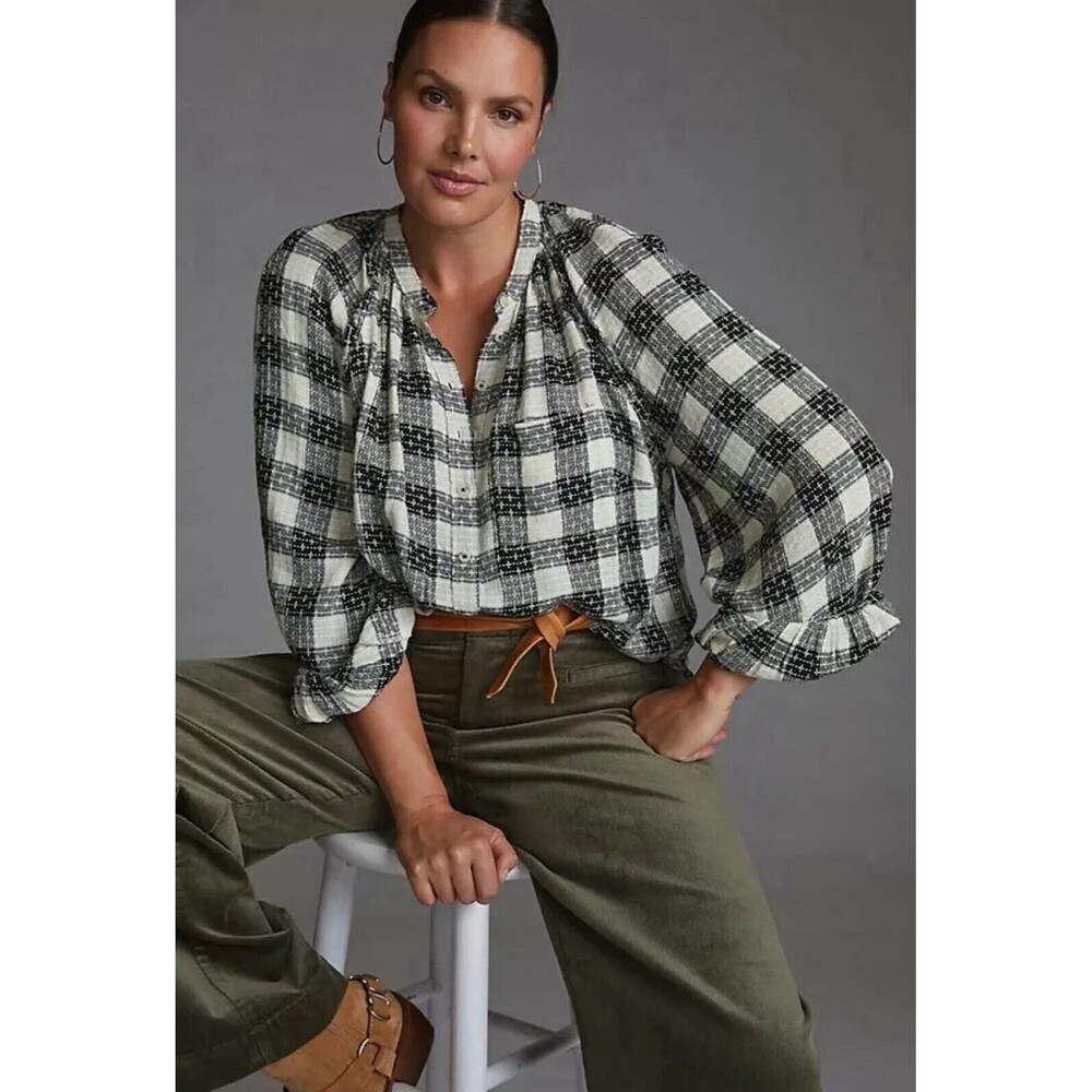 Pilcro Anthropologie Size S Breezy Plaid Blouse Buttondown Shirt Western Boho